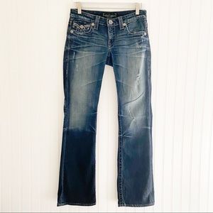 BIG STAR liv denim bootcut distressed button flap embroidered blue jeans size 26